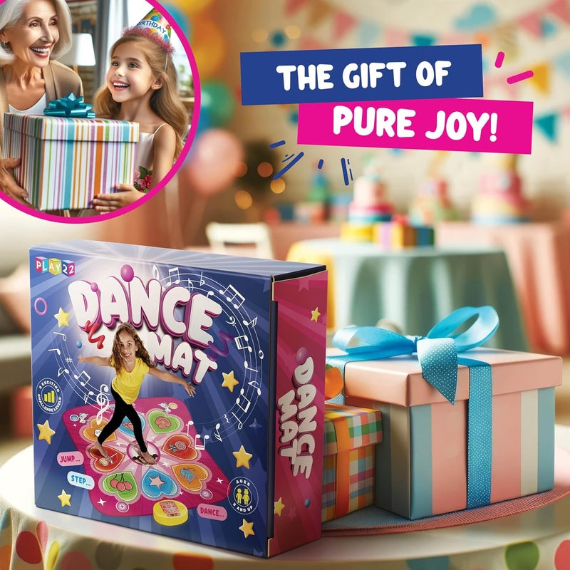 Play22 Dance Mat for Kids - Best Birthday Gifts for Girls & Boys Electronic Dance Game Toy for Kids, Adjustable Volume, 5 Levels - Dance Pad with LED Lights & Built-in Music for Ages 3-12 Years Old - Image 2